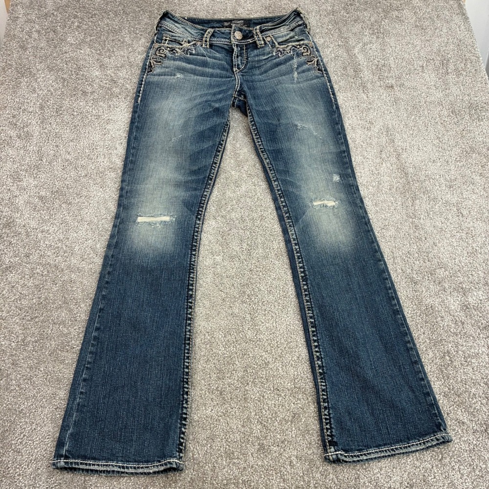 Silver Jeans Co Suki Flap Womens 28x32 Bootcut Blue Embroidered (Size Tag 26x32)